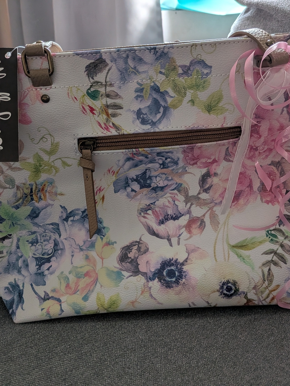 Elliott Lucca White Floral Shoulder Bag with Pink, Blue and Green Accents